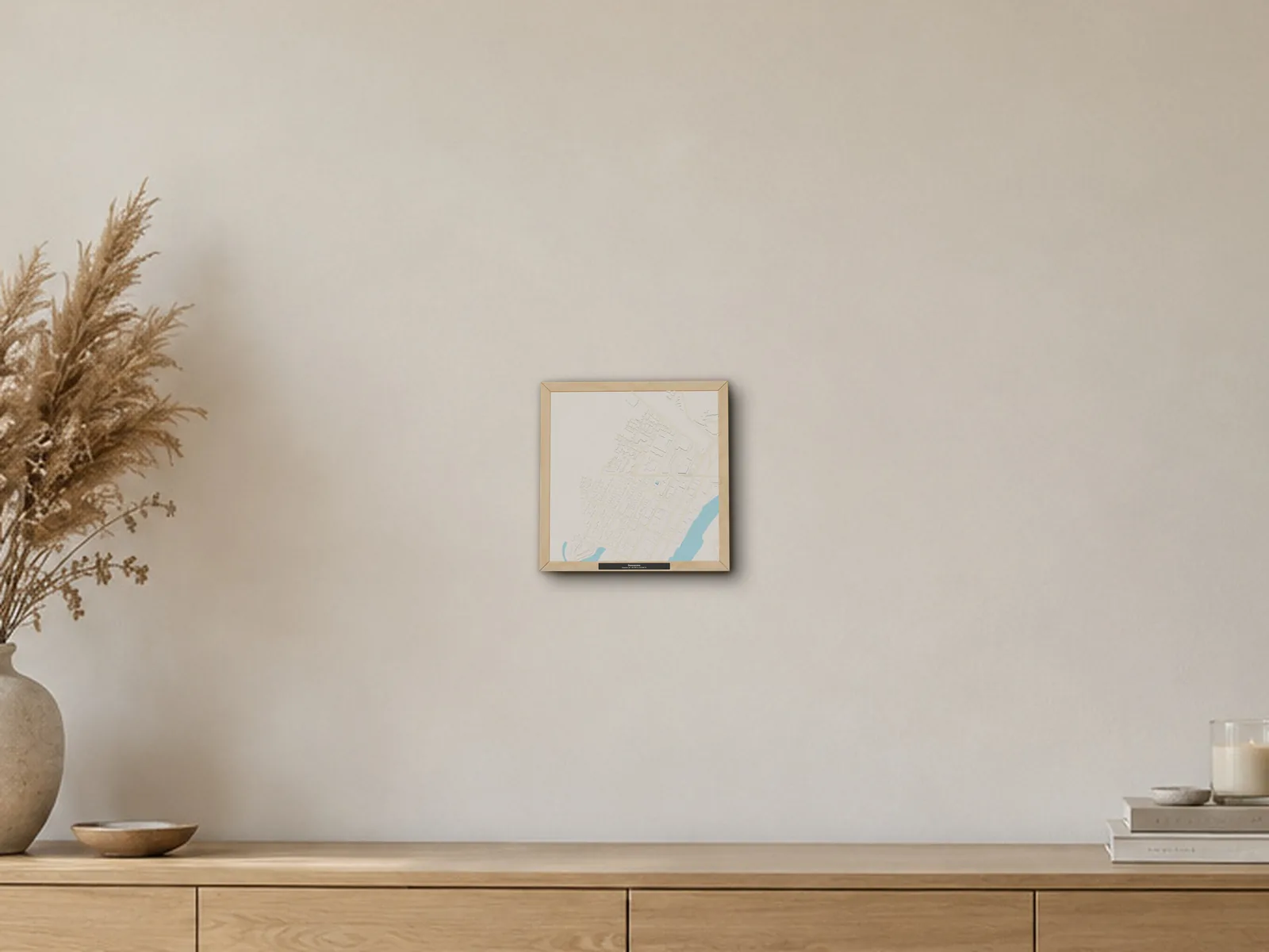 Mockup: a framed 3D model of Downtown, Squamish, in a generated room photo