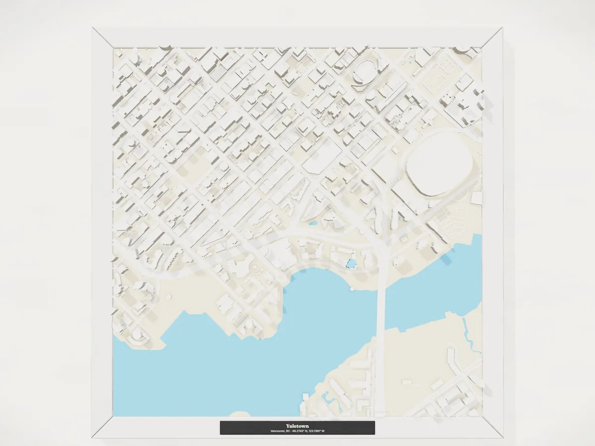 A framed 3D model of Yaletown, Vancouver