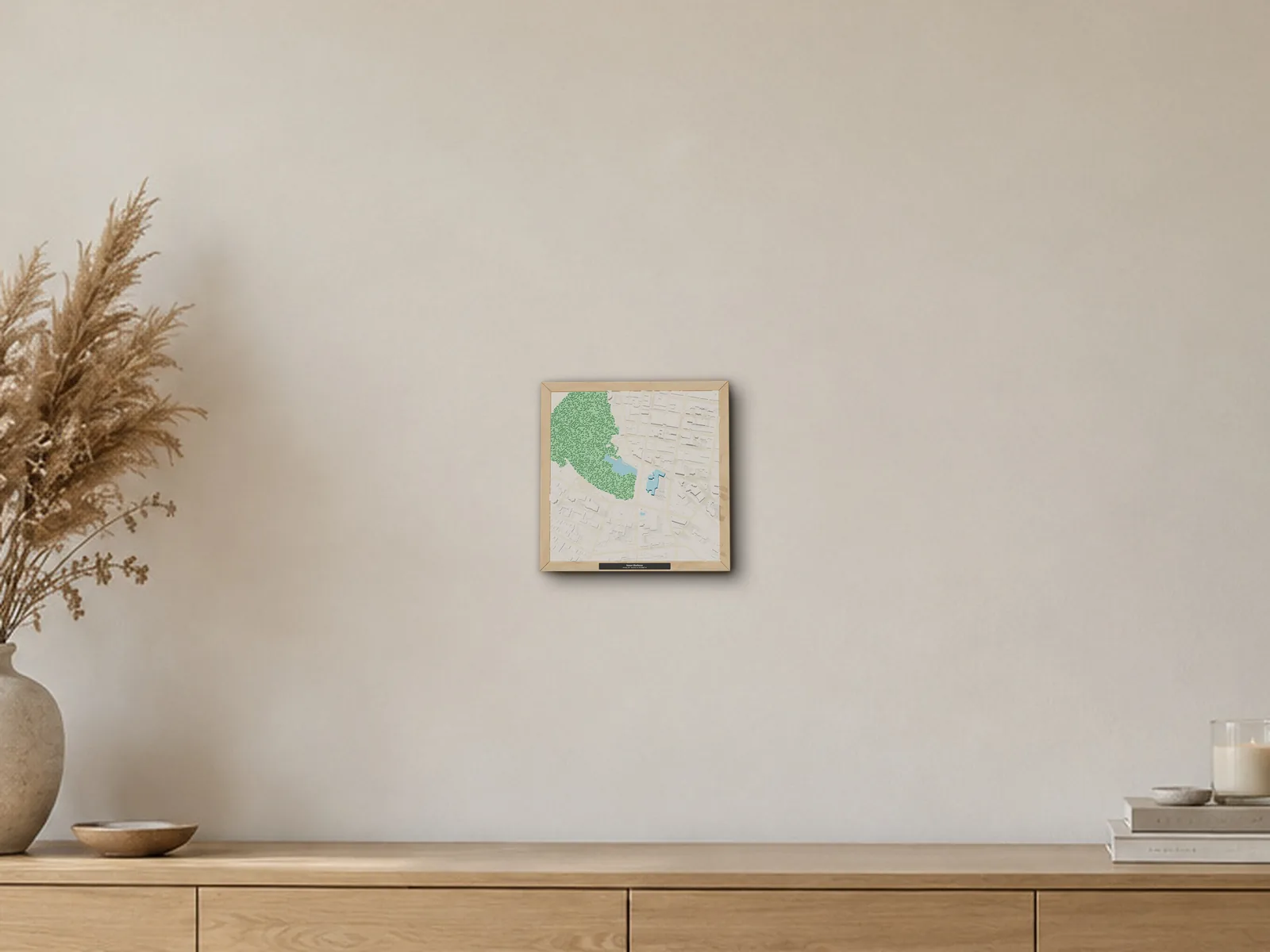 Mockup: a framed 3D model of Inner Harbour, Victoria, in a generated room photo